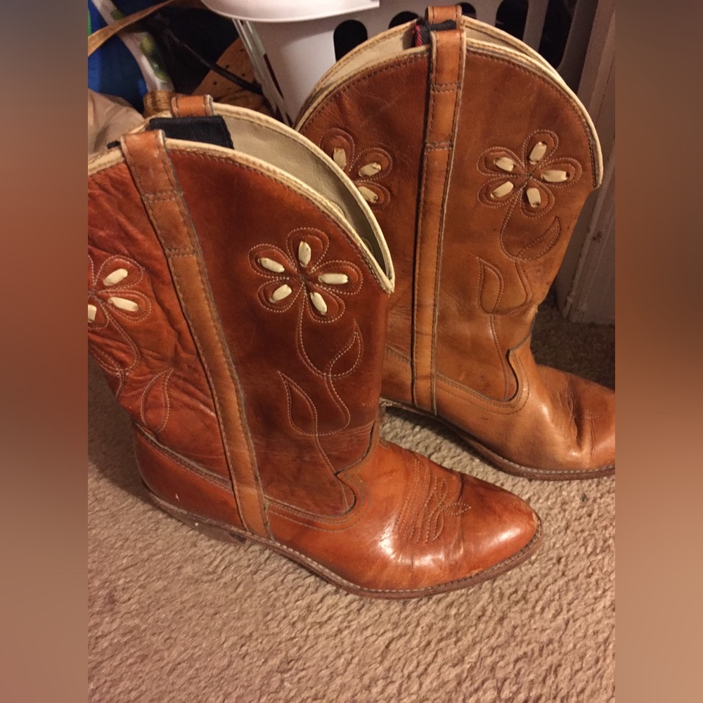 Leather hand-stitched cowboy boots